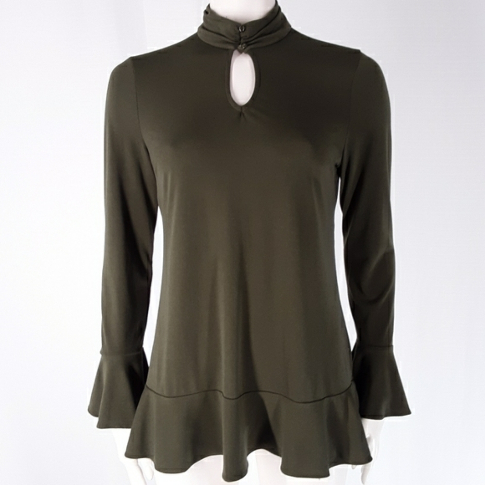 ECI | Keyhole Mock Neck Poet Ruffle Top